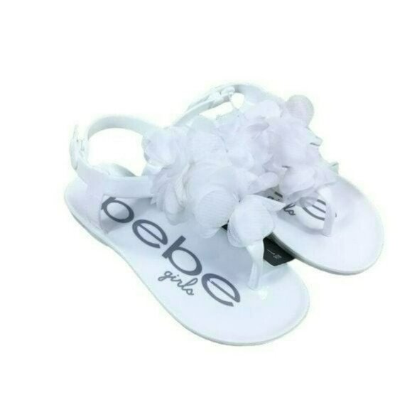 Bebe Shoes Girls Kids White Floral Jelly Sandals New Size L 9/10 - Picture 1 of 4